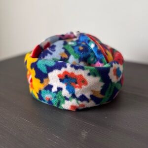 Floral fleece beanie hand made fits 56-57 cm